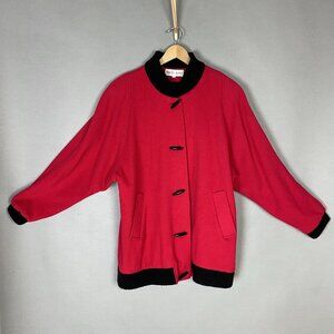 Vintage Kristen Blake Coat Wool Nylon FLAWS Batwing Sleeve Red Black Button-Up